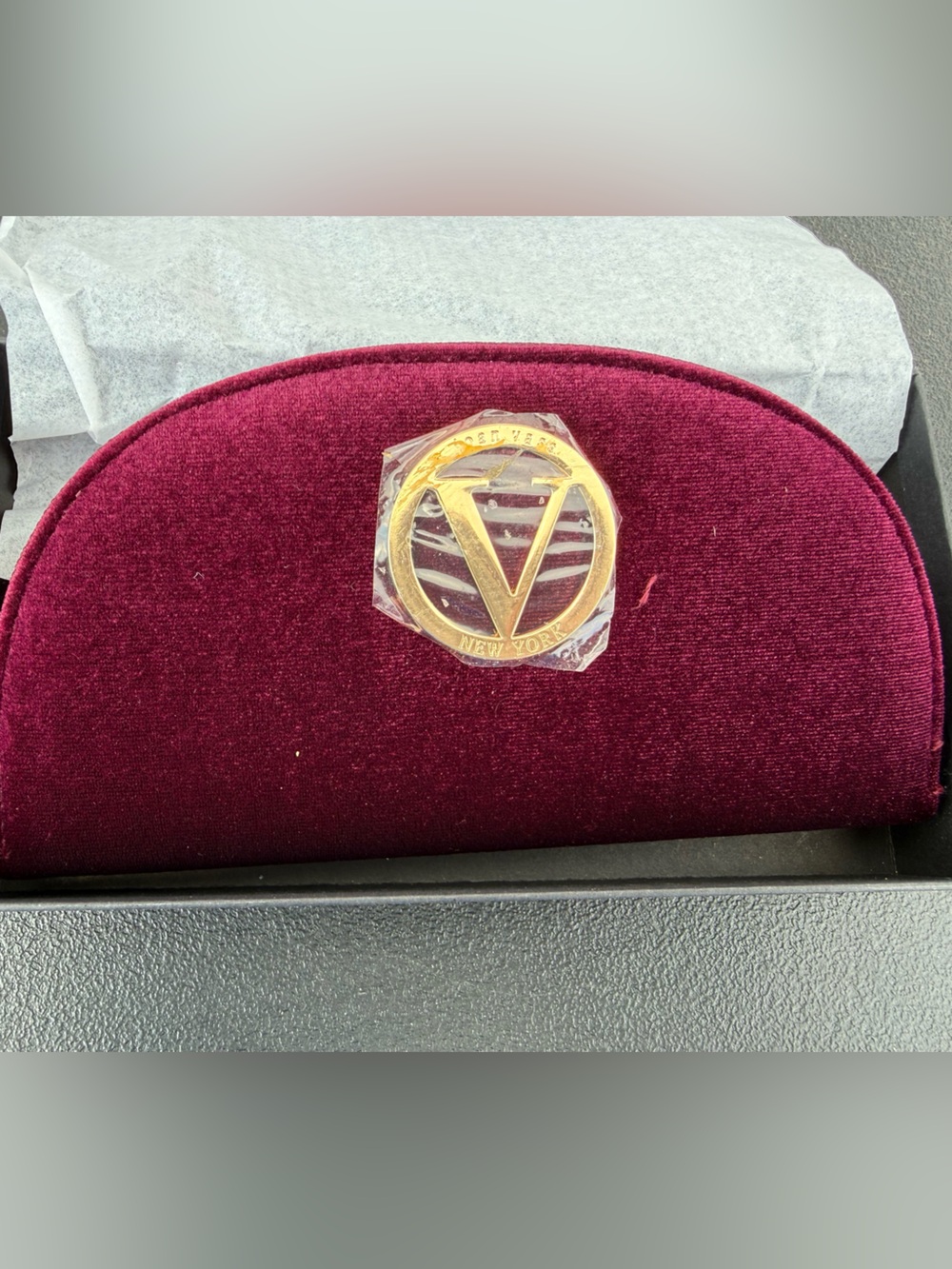 New Joan Vass Burgundy Velvet Wallet With Box